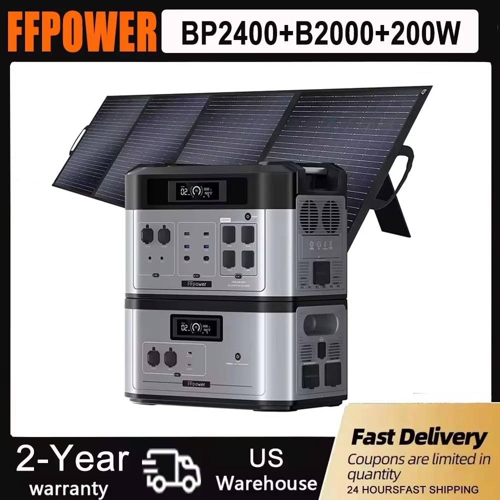 

FFPOWER BP2000 LiFePO4 Power Station 2048Wh 2200W + B2000 Extra Battery 2048wh Bi-directional Battery Generator with Solar Panel