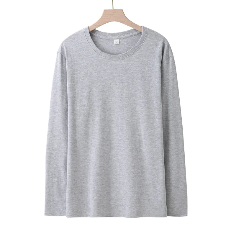 Solid colour cotton long-sleeved T-shirt men loose casual hoodie spring and autumn bottoming shirt round neck
