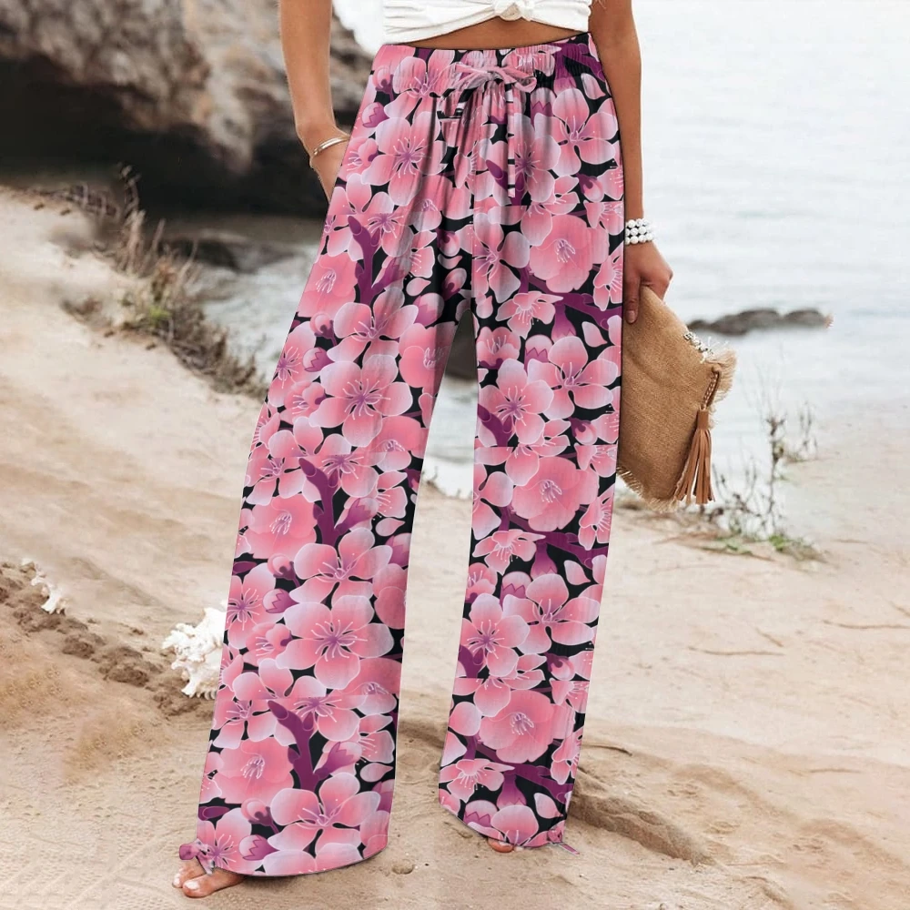 Women's Large Flower Print Trousers Luxury Britches 1-Piece Oversized Daks Summer Vacation Straight Leg Pants Vintage Pattern