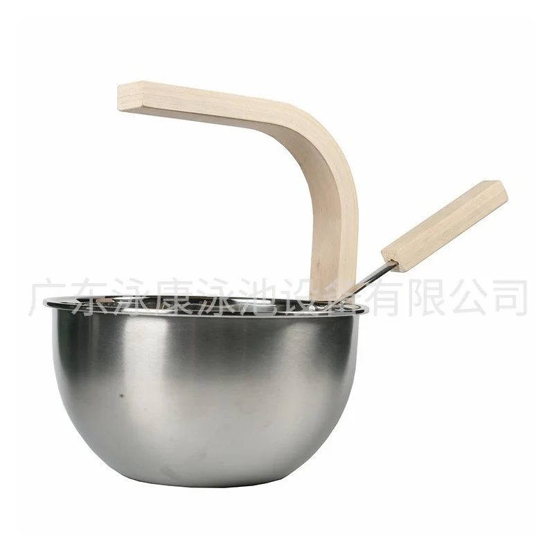 Sauna wooden bend handle 4L stainless steel bucket for dry steam room sweat steam room