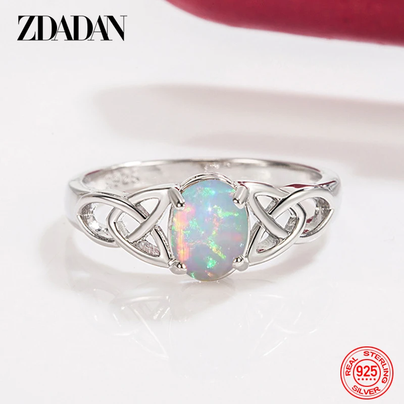 ZDADAN 925 Sterling Silber ovaler Opal-Ring für Damen und Mädchen, Modeschmuck