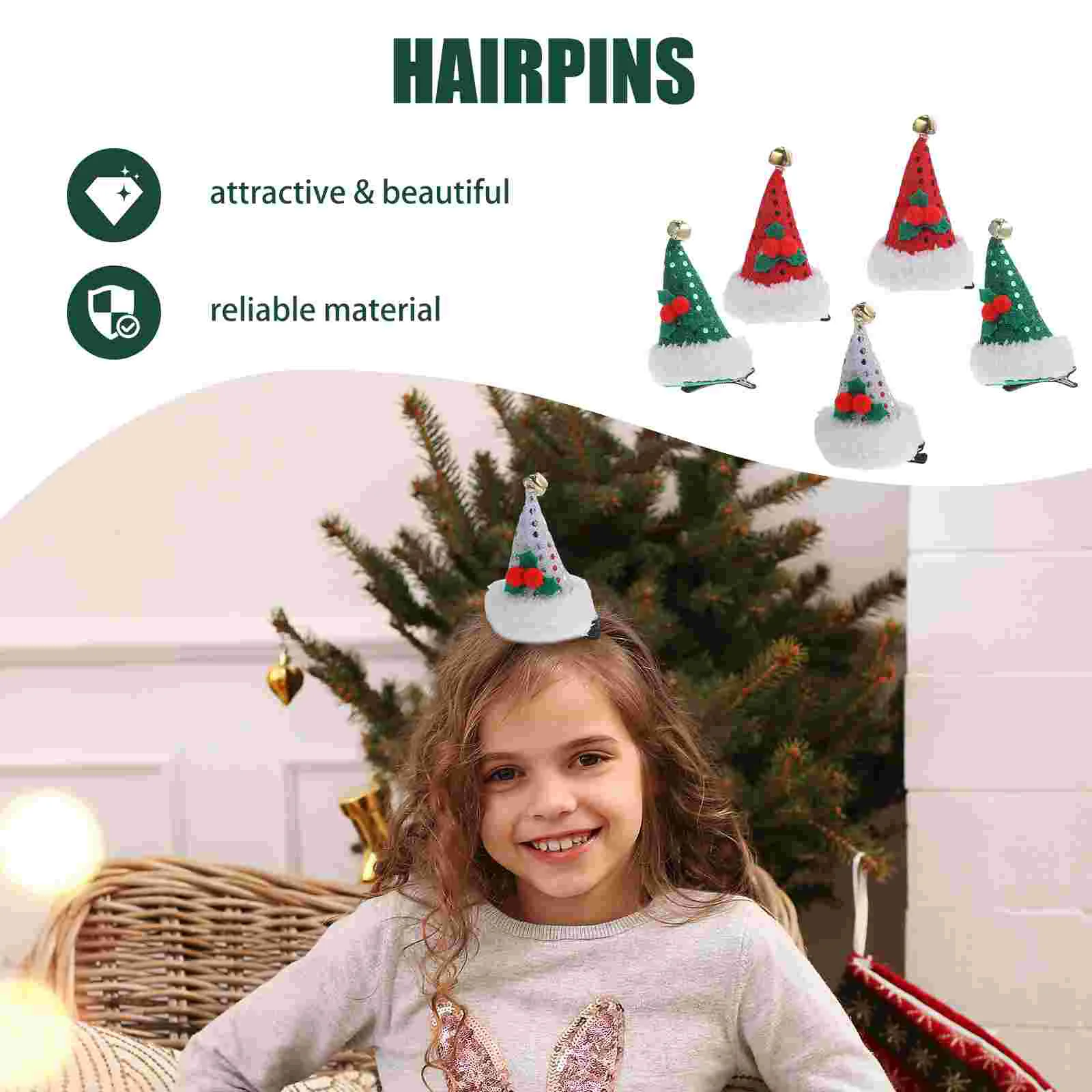 5 Pcs Christmas Barrettes Girls Headdress Bobby Pins Fluffy Xmas Hair Clips Decorative Accessories