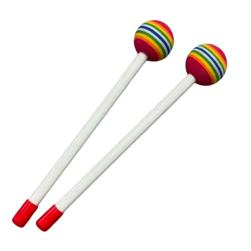 Rainbow Sponge Drum Sticks Plastic Shaft Soft Foam Head Percussion Accessories Orff Musical Instrument Supplies OPP Bag