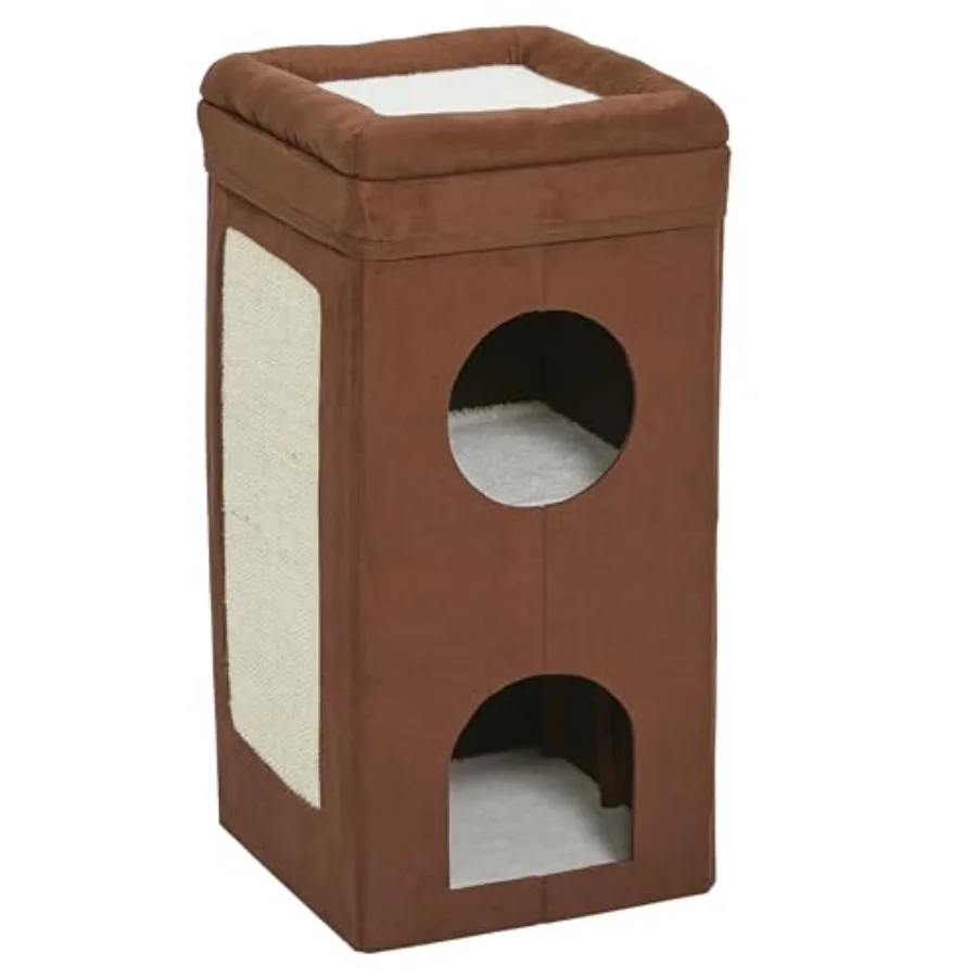 

Кошачий домик Feline Nuvo Curious Cat Condo, трехуровневый, с лежанками из искусственного меха, верхняя часть с сизалевой когтеточкой, коричневый, для нескольких кошек