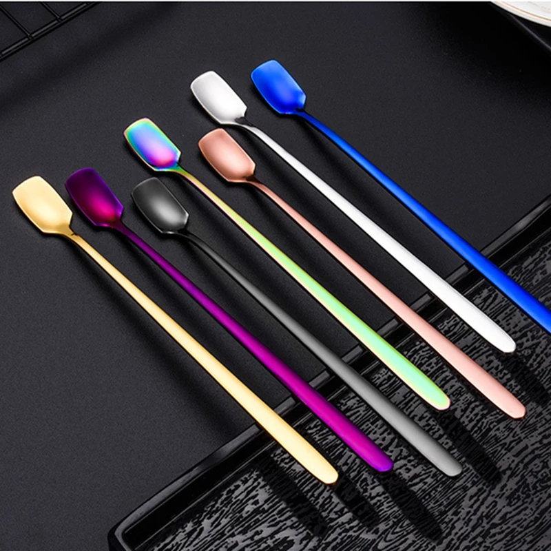 

Long Handle Stainless Steel Mini Square Head Spoons Honey Mixing Scoop Teaspoon Decorated Tableware Coffee Accessories