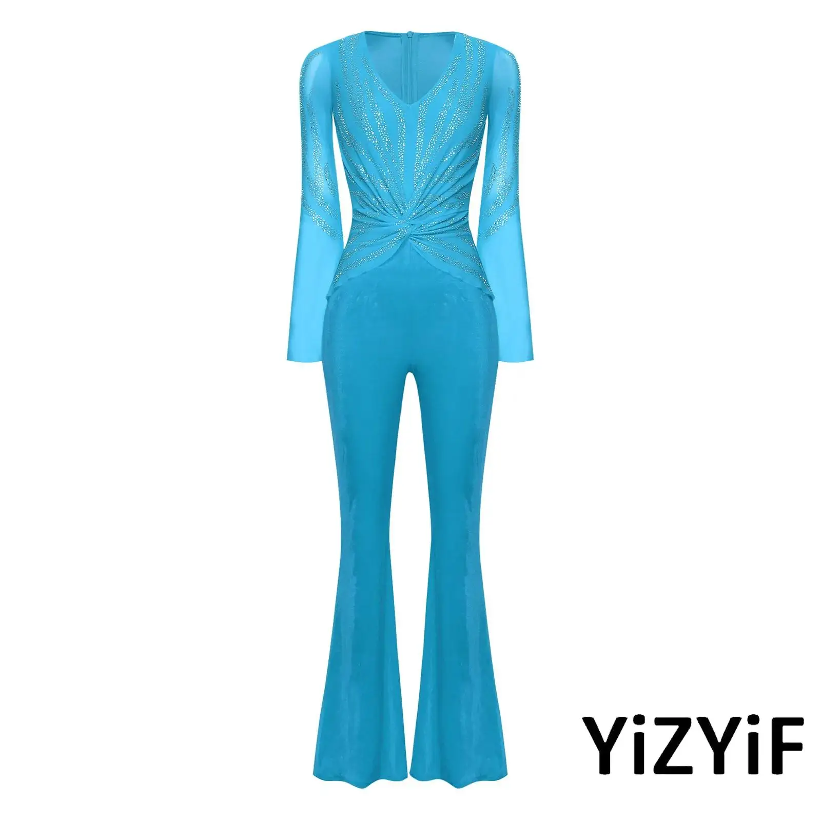 

Radiant Jumpsuit for Women with Sparkly Rhinestones And V Neck Patchwork Loose Fit Long Pants for Casual Outings And Party Event
