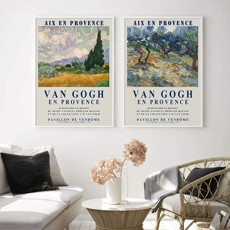 Van Gogh Exhibition Posters and Prints Wheat Field with Cypresses Canvas Painting Van Gogh Art Poster for Living Room Home Decor
