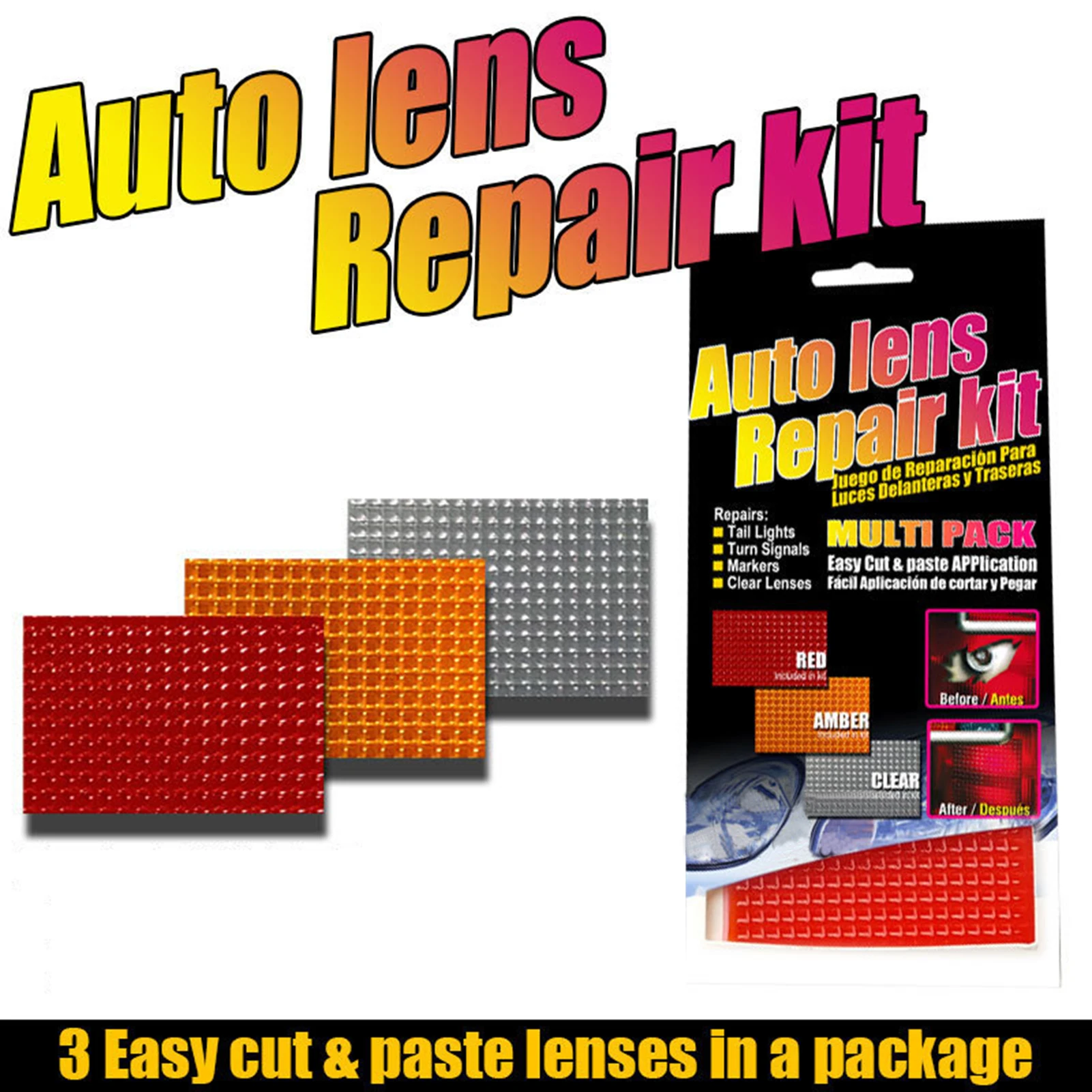 Auto Lens Repair Kit Multi-Pack Car Lights Crack Repair Film Headlight Taillight Repair Tools 3PCS Comes with Red Amber