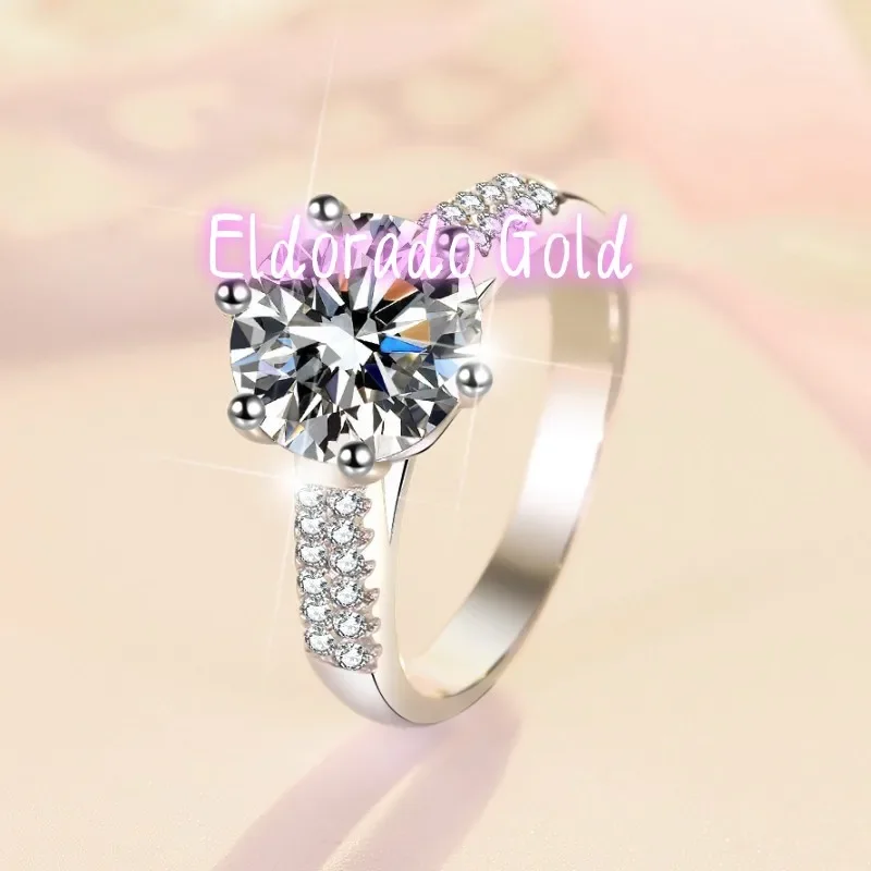 

Eldorado Gold Eldorado Gold Moissanite 3 Carat PT950 Platinum Six-Prong Crown Women's Ring - Clear moissanite, valuable platinu