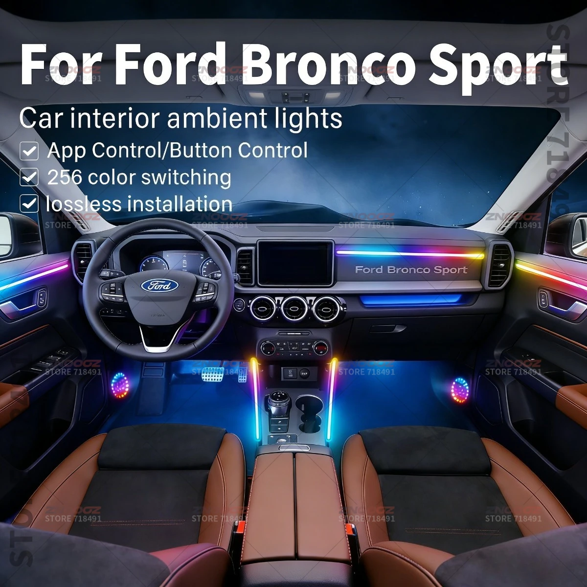 22in1 RGB Car Interior Acrylic Car Ambient Lights RGB Hidden Acrylic Strip Decoration Atmosphere Accessories For Ford Bronco S