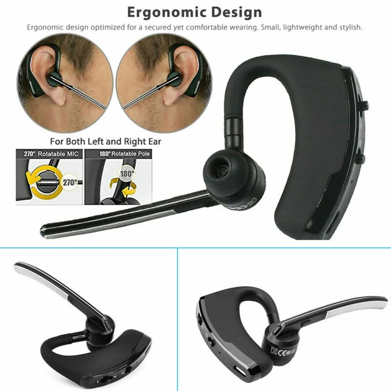 Blutooth Earphone Wireless Stereo HD Mic Headphones Bluetooth Hands In Car Kit W/Noise-Canceling Mic - Voice Controls For iPhone