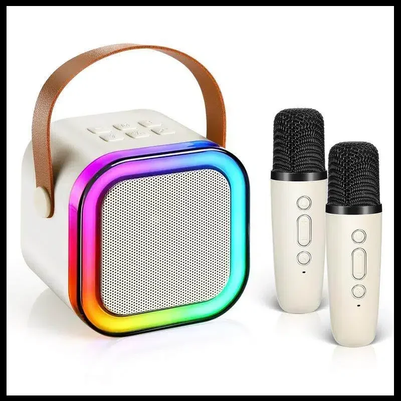 آلة كاريوكي صغيرة لطيفة مع توهج RGB |   2 ميكروفون + بطارية قابلة للشحن - يجب اقتناؤها هدية الغناء العائلي للأطفال