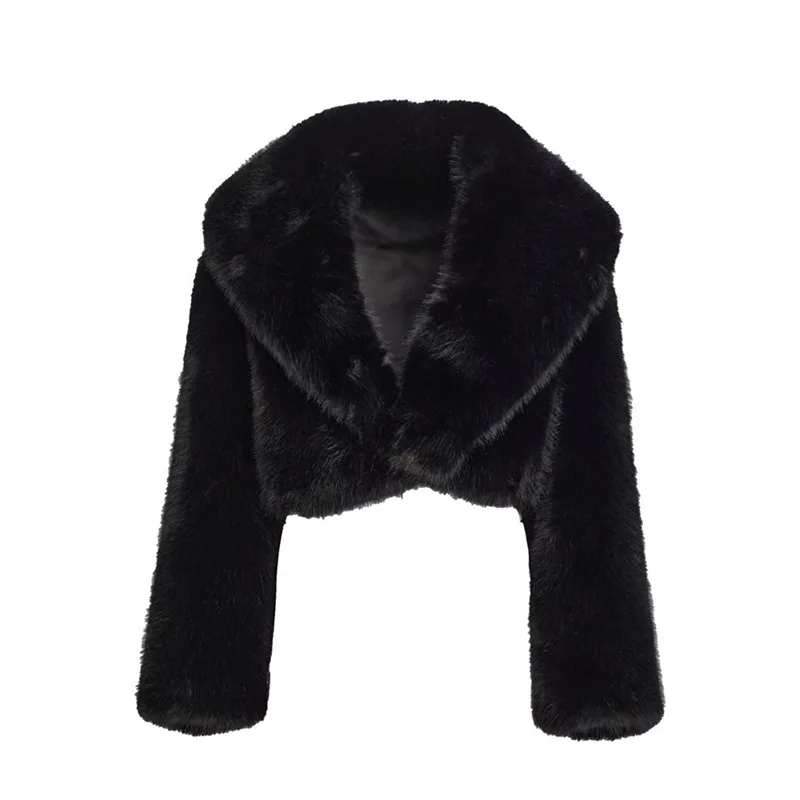 Fashion High Street Y2k Cropped Jacket Fur Coats Women Autumn Winter Fluffy Faux Fur Coat Lapel Luxury Long Sleeve Short Coat