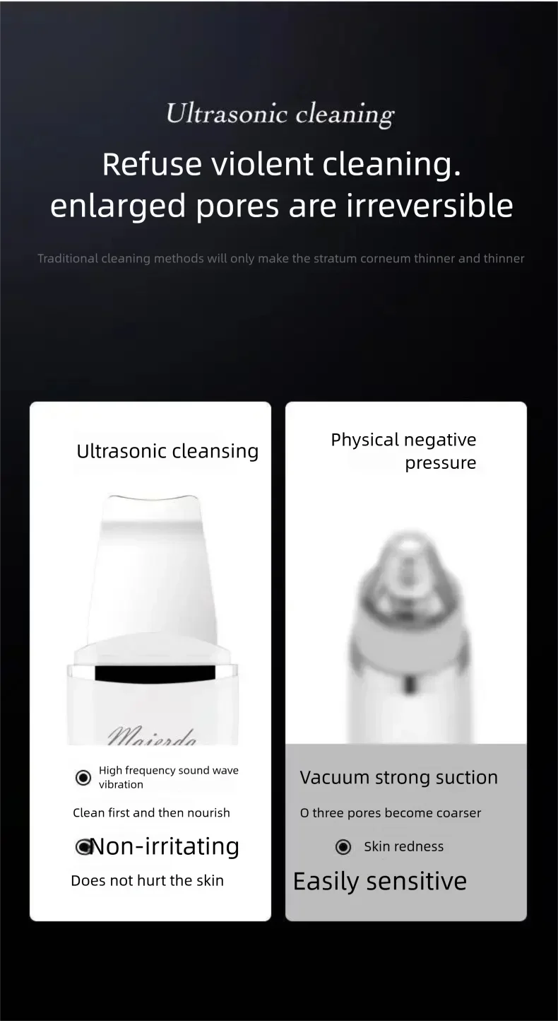 Ultrasonic Vibration Beauty Instrument Blackhead Removal Facial Acne Pore Cleaner Skin Care Tool with Shovel Design