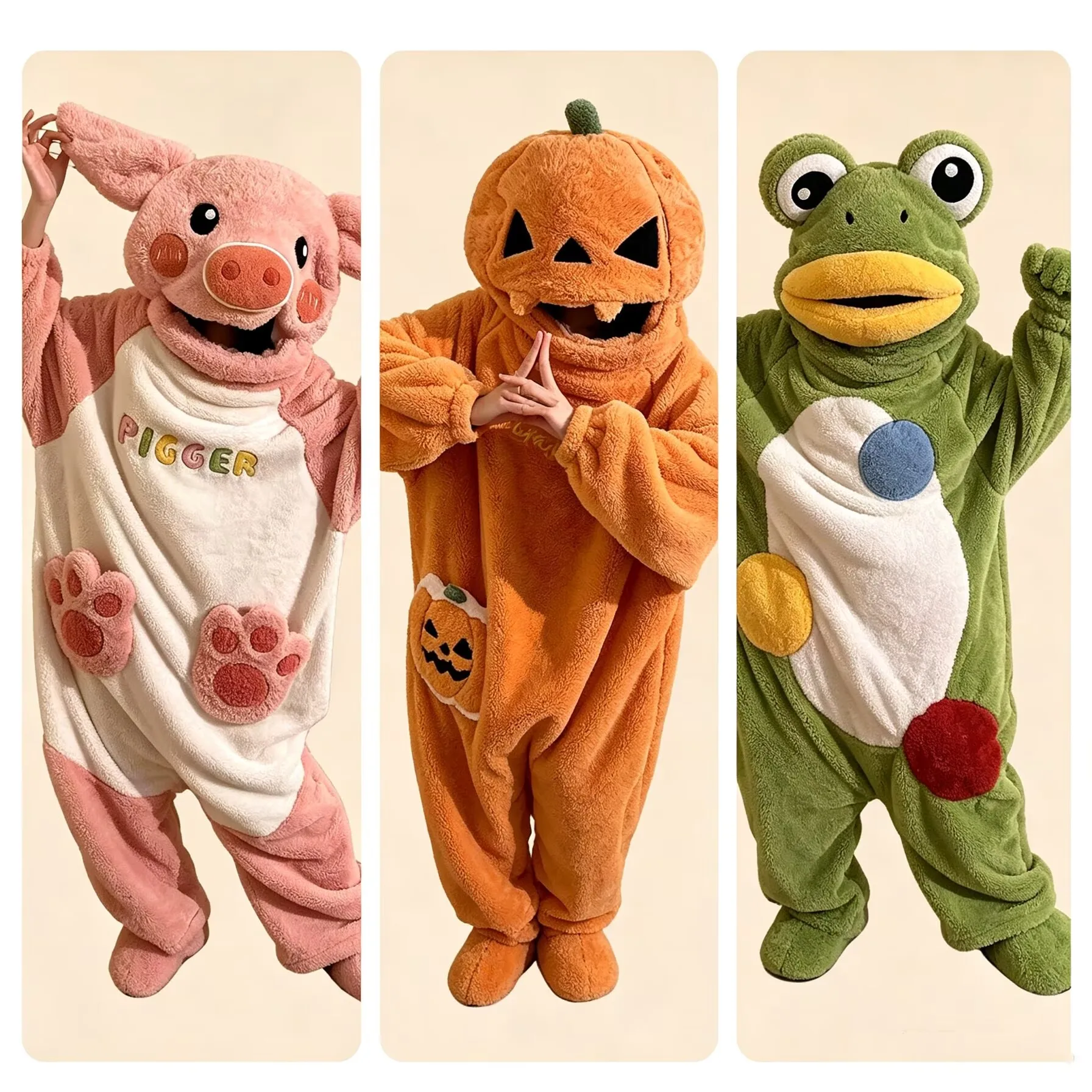 Women's Hooded Pajamas, Soft Flannel Onesie with Pink Little Pig Pattern, Winter Warm Home Clothing, Unisex Sleepwear for Men