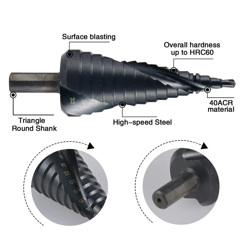 Step Drill Bit Set Nitrogen Nitride High Speed Steel Spiral For Metal Wood Conical Cone Hole Cutter Core Stainless Steel Sheet