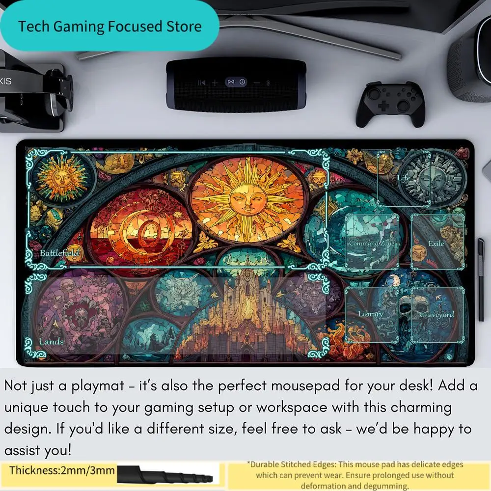 Magic The Gathering Stained Glass Cathedral Sun Playmat, MTG Play