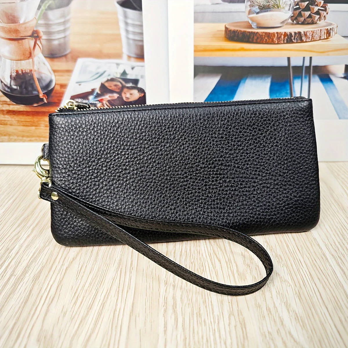 Dompet Clutch Gelang Ritsleting Minimalis Hitam, Dompet Koin Panjang Minimalis, Dompet Ritsleting Portabel