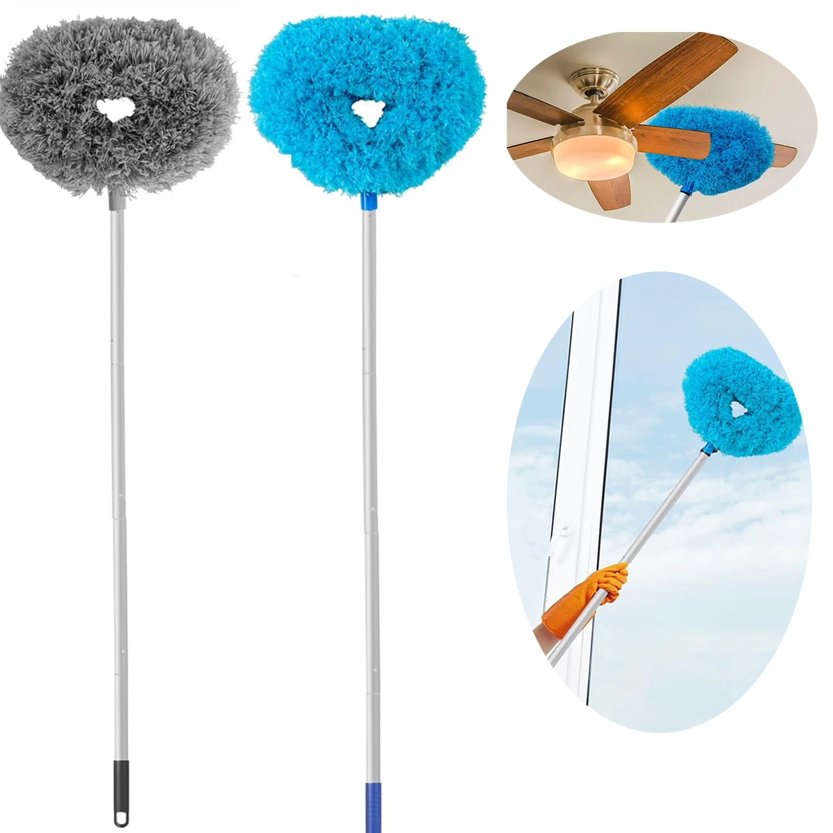 Ceiling Fan Cleaner Dusters with Extension Pole Dust Removal Brush Removable Washable Microfiber Ceiling Duster Cleaning Tool