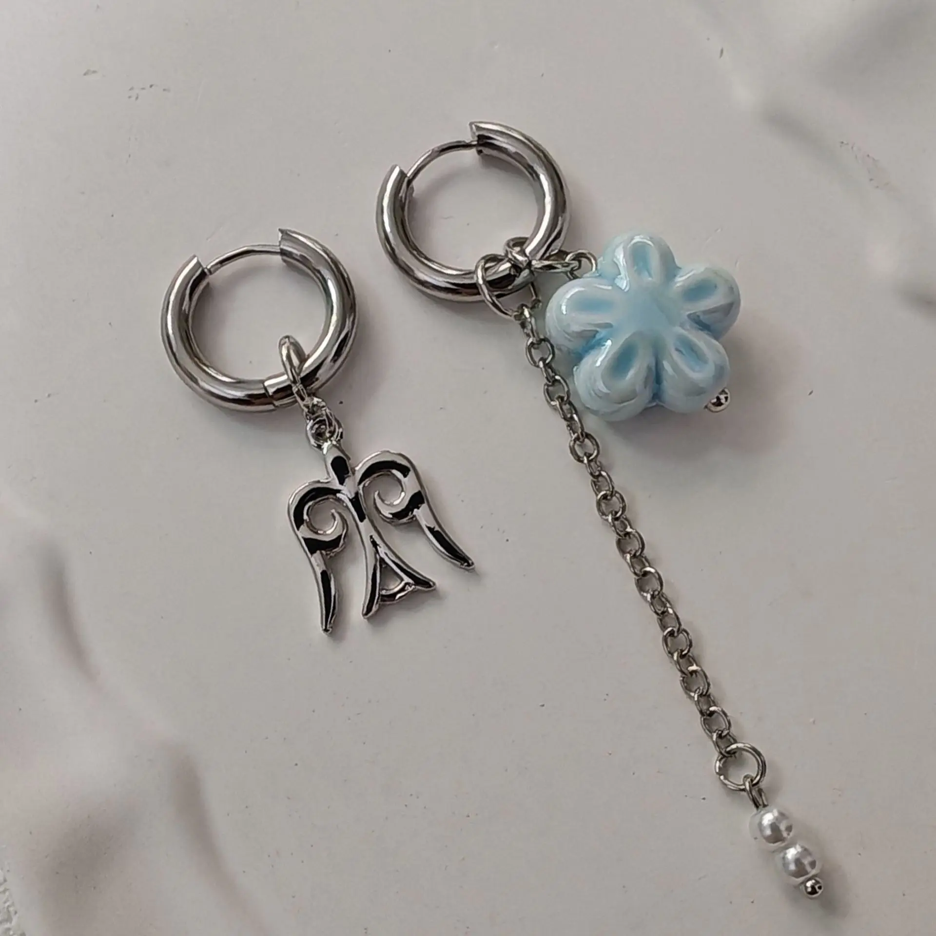 Vintage Ceramic Flowers Flying Bird Long Asymmetrical Tassel Dangle Earring for Women Geometric Banquet Party Charm Jewelry Gift