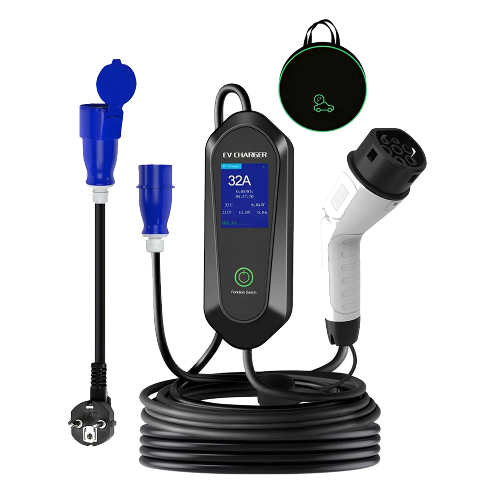 

Portable EV Charger Charging Cable CEE With LCD Display 32A 7KW 10M Single-Phase 3PIN With Bluetooth APP 16A Adaptor Cable
