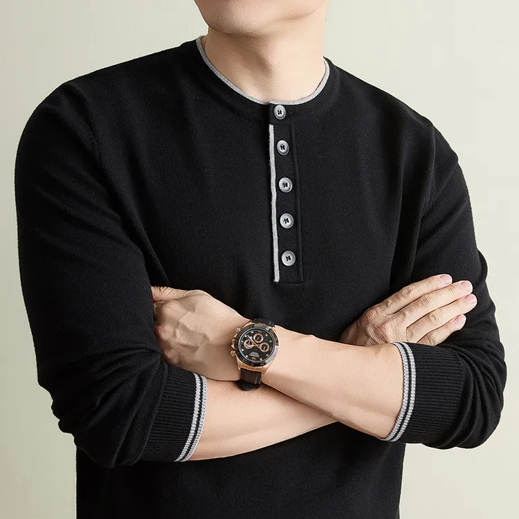 2026 Autumn Winter wool modal Buttons O-neck Men Sweaters Male Knit Tops Sheep Wool Sweater