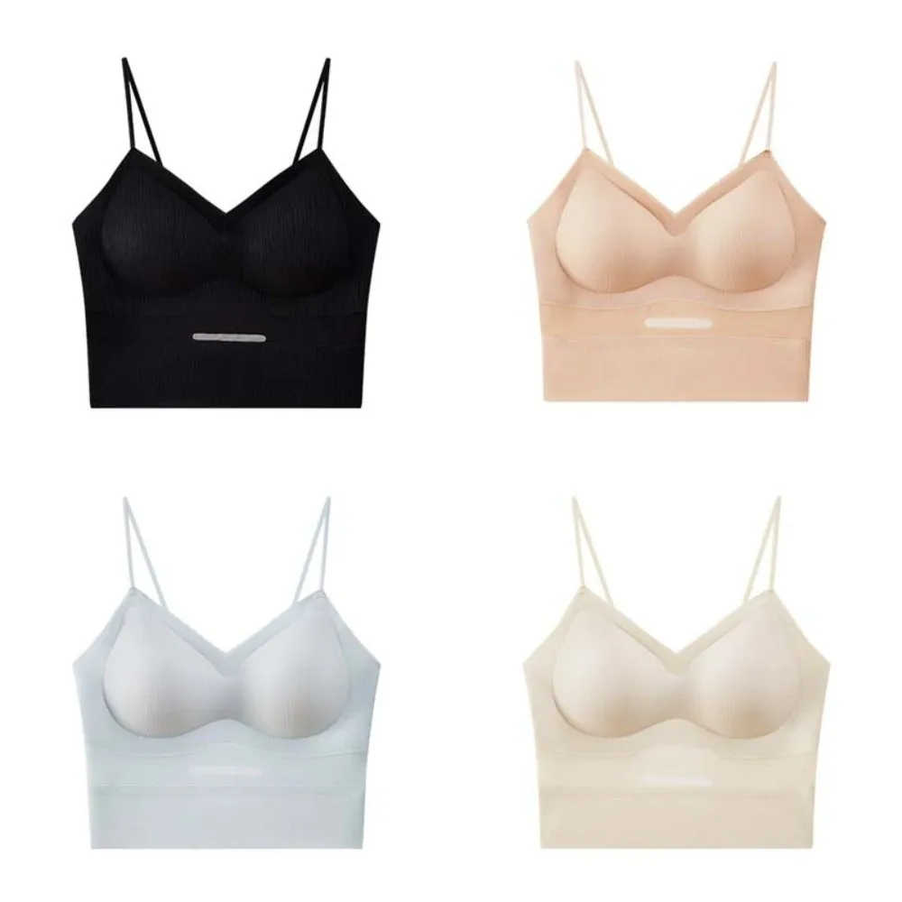 Breathable with Chest Cushion Bra Ice Silk Camisole Solid Color Non Trace Ice Silk Corset Slim Fit Sleeveless Crop Tops Travel