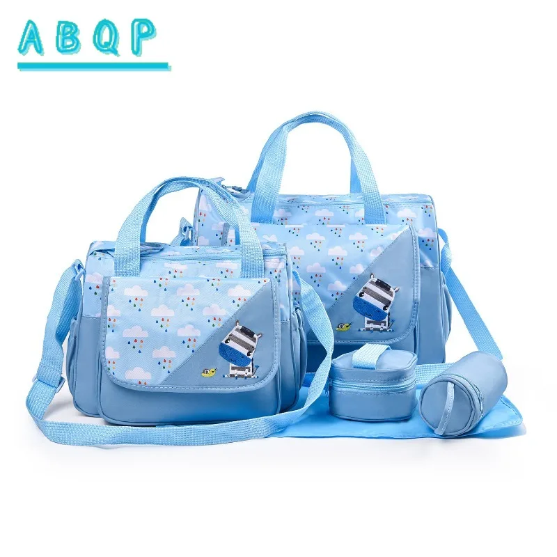 

5-piece Baby Bag Large Capacity Multifunctional Portable Baby Diaper Bag Cartoon Fashionable Outing Baby Supplies Storage Bag