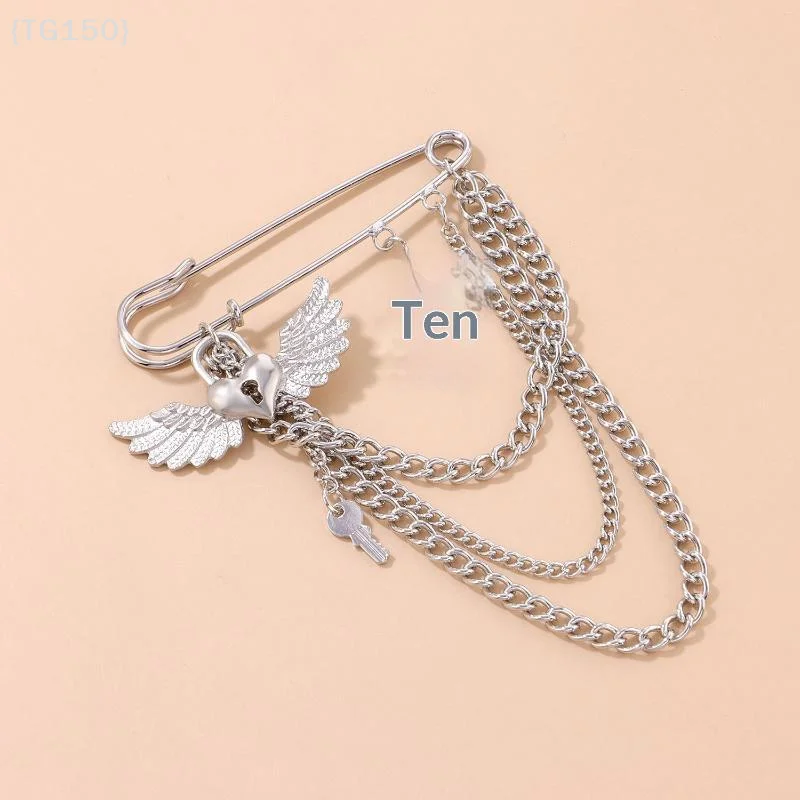 【TG150】European Love Wing Cross Tassel Brooch - Lapel Pin Suit Shirt Fashion Clothing Accessory Party Gift for Women Men【WT】