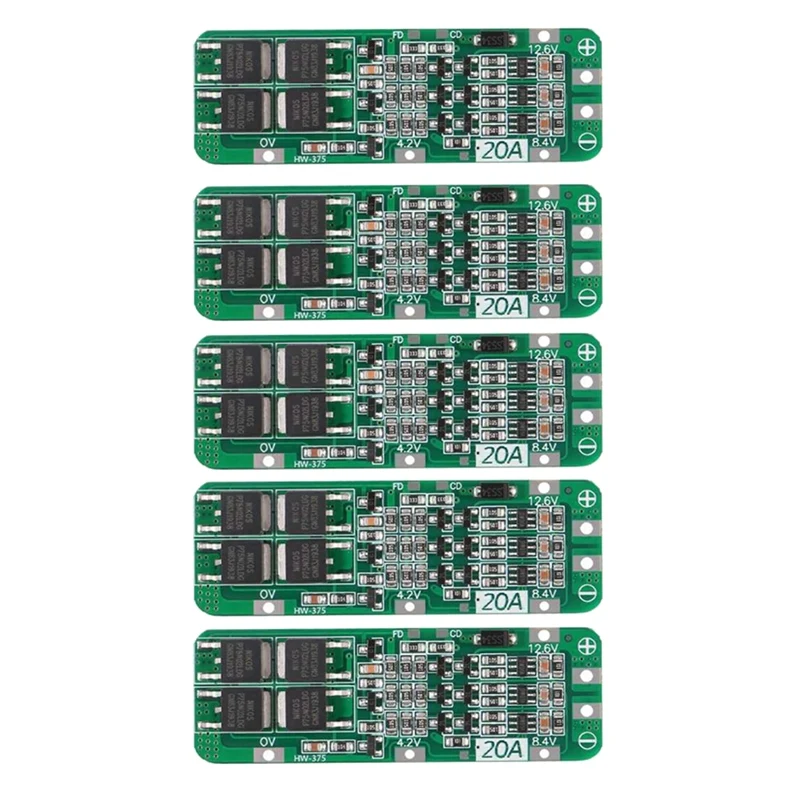 Módulo de cargador de batería de iones de litio, Placa de protección BMS, PCB, 18650 V, 12V, 11,1 V, 5 piezas, 3S, 20A, BMS 12,6
