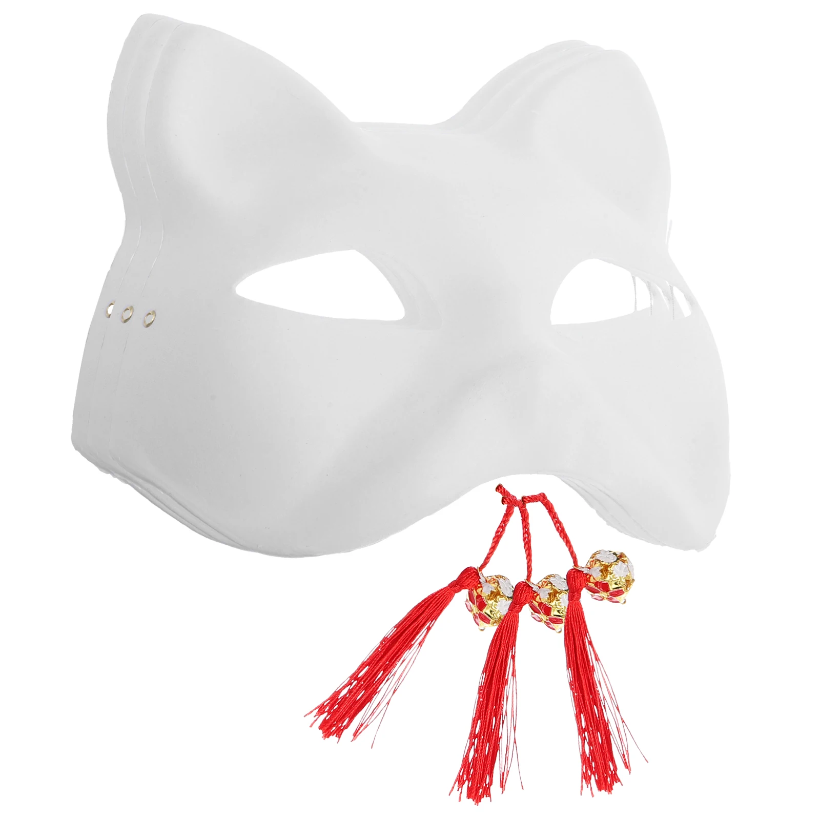 

3Sets White Paper Fox Cat Masks Paintable DIY Blank Masquerade Masks Tassel Bell Animal Mask Kit Halloween Cosplay Hand Painted