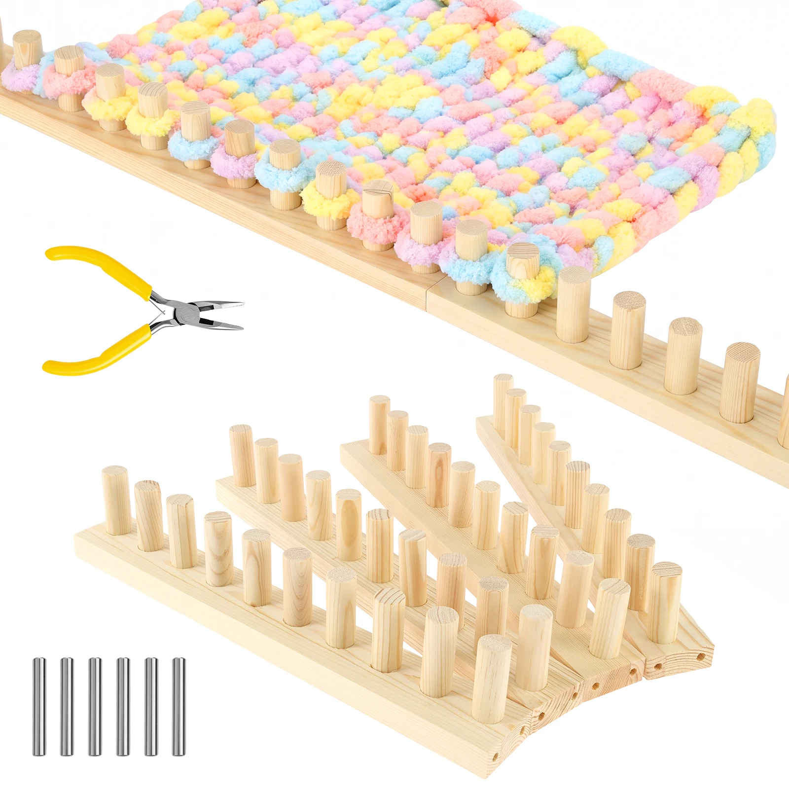 46/62 Inch Chunky Blanket Knitting Frame 3/4 Sections Modular Solid Wood Chunky Yarn Blanket Weaving Frame for Adults Beginners
