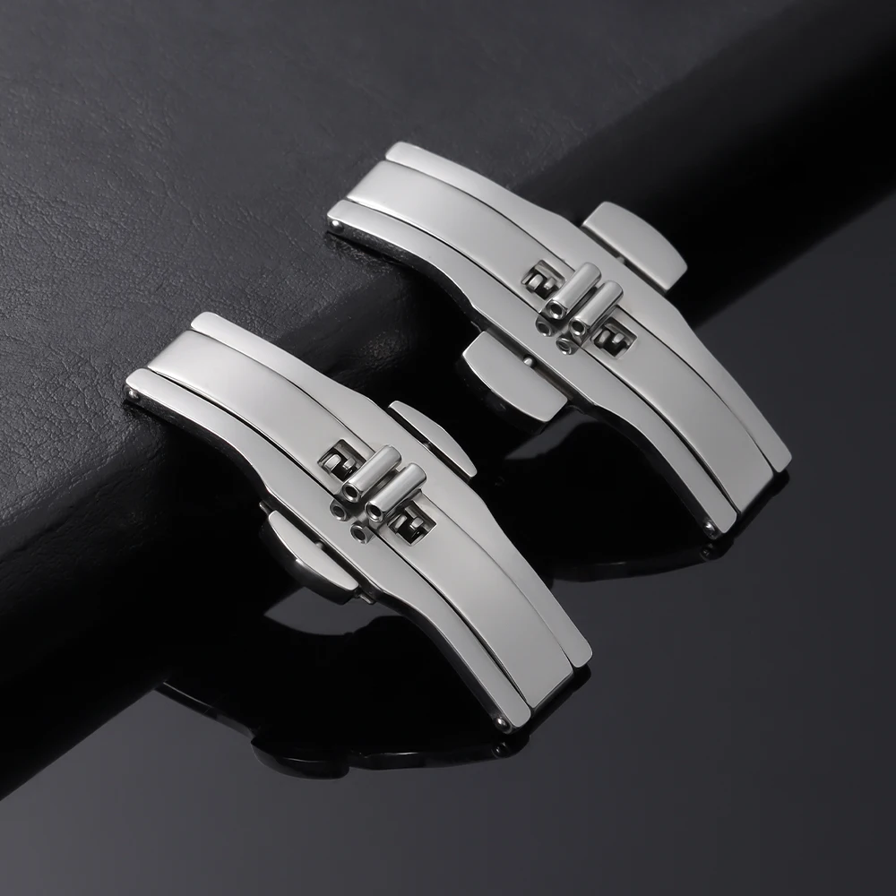 Watch Accessories Double Push Automatic Butterfly Watchband Buckle Steel Folding Clasp Metal Universal Strap Button 4mm 5mm 6mm view 2