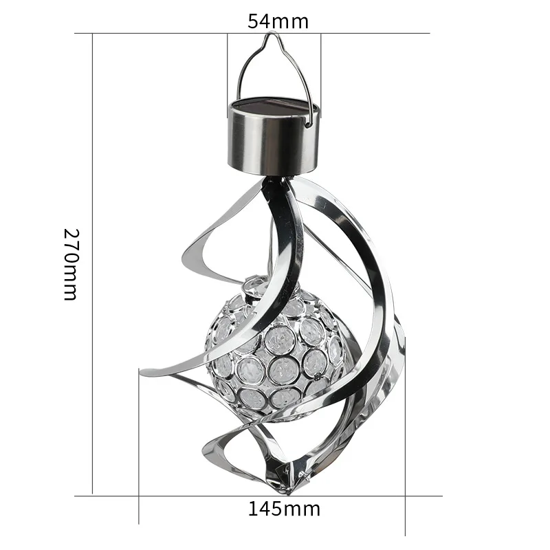 Solar wind turning light Outdoor LED colorful decorative light waterproof silver solar wind chime light