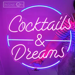 LED Neon Signs Cocktails And Dreams Business Pub Bar Neon Lights Store Shop LED Signboard Wall Decor Neon Signs LED Night Lights