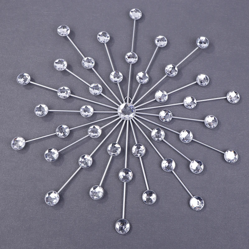 1Pc Silver Metal Jeweled Wall Art Bling Crystal Sun Burst Rhinestone Wall Hanging Diamond Accents For Bedroom Living Room