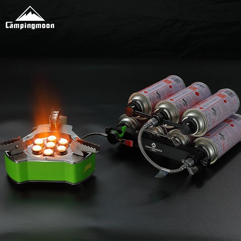 

Портативная газовая плита CAMPINGMOON Outdoor BKZ54 для кемпинга, с подключением к двум картриджам и адаптером для двух картриджей.