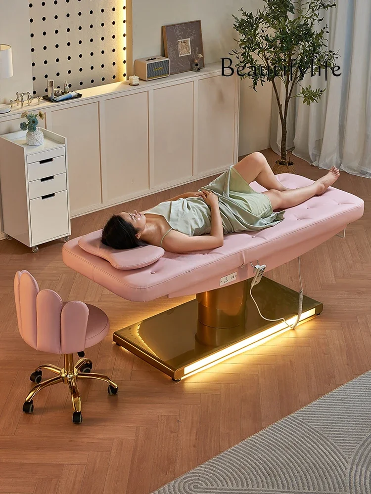 Electric Beauty Bed Lifting Beauty Salon Golden Base Massage Couch Eyelash Tattoo Bed Face Washing Bed