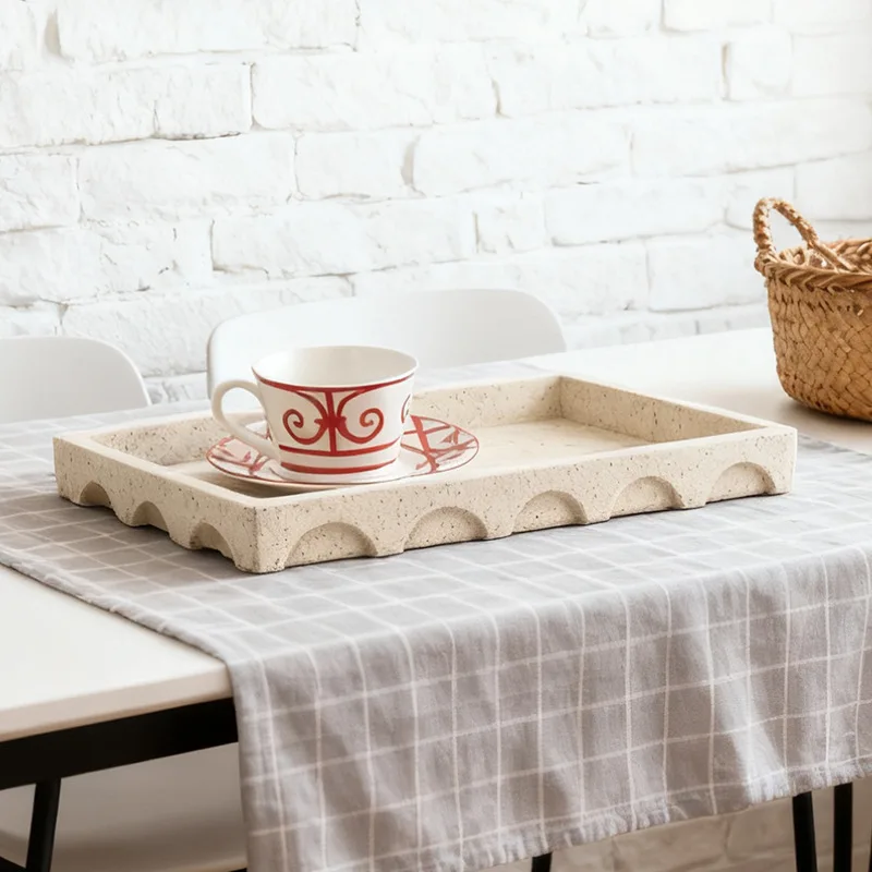 European medieval style imitation travertine tray ornament modern wabi sabi model room abstract art tea fruit plate ornament view 4