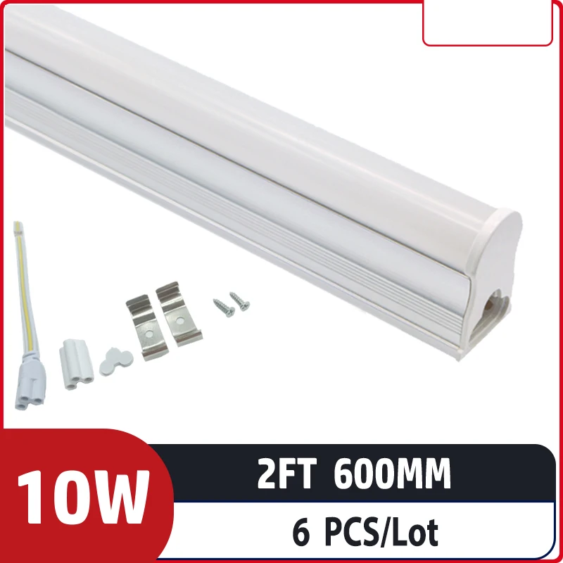 

6pcs/lot 2ft 600mm 10W T5 integrated led tube AC85-265V input voltage Led Fluorescent lamp For Home Lighting