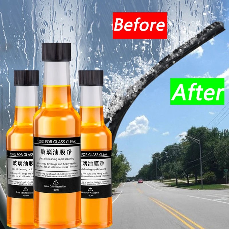 Car Windshield Glass Oil Film Remover 150ml Universal Polish Glass Cleaner for Window Degreaser Auto Dirt Removal Tools