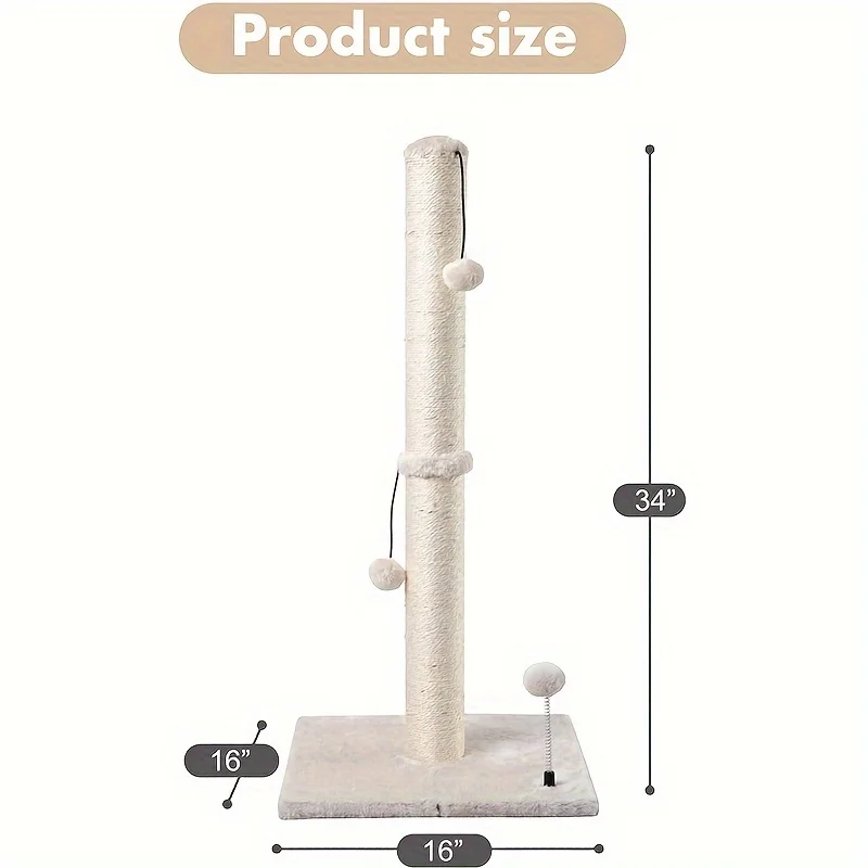 JTPAWS Cat Scratching Post Premium Basic Cat Scratching Indoor Sisal Scratching Post Tree Strap Hanging Ball for Adult Cat