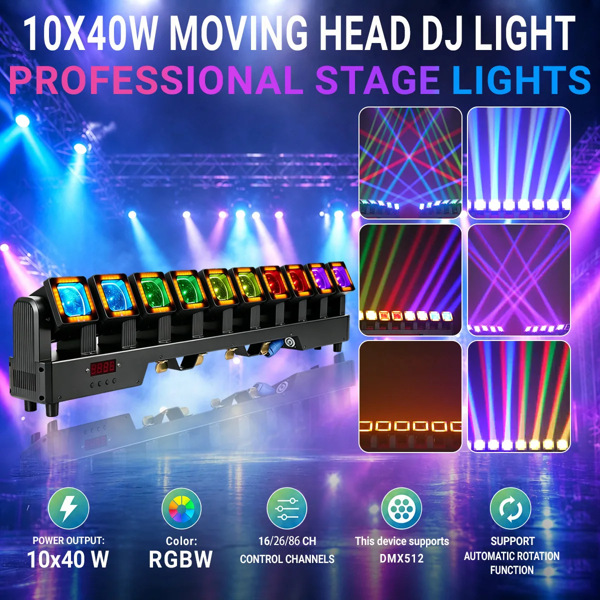 LED Beam 10X40W Moving Head Stage Lighting DMX512 Wall Washer RGBW Disco Party Stage Effect For Dance Club Bar Wedding Events