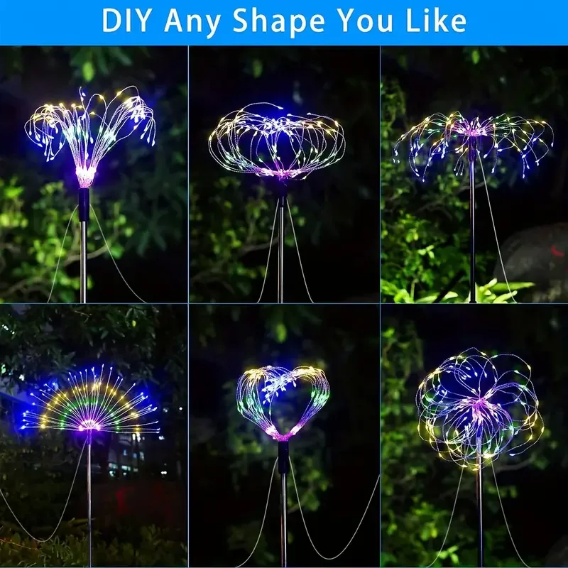 Imagem -05 - Solar Fireworks Led Lights Decoração do Jardim ao ar Livre Starburst Lights Impermeável Dandelion Lawn Lamp Super Brilhante 320led 4in 1