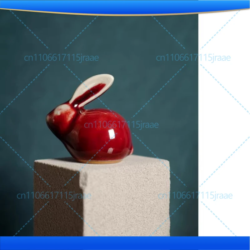 Kiln becomes Jun red! Cute cute little rabbit! Handmade Jun porcelain ornament