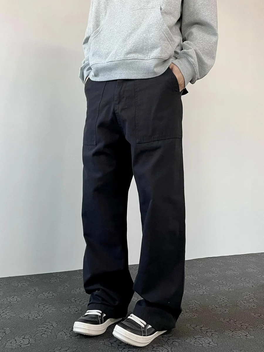 

Retro American Cleanfit k Blue Men's Casual Work Pants Loose Straight Leg Long Trousers Street Sle Youth Faion