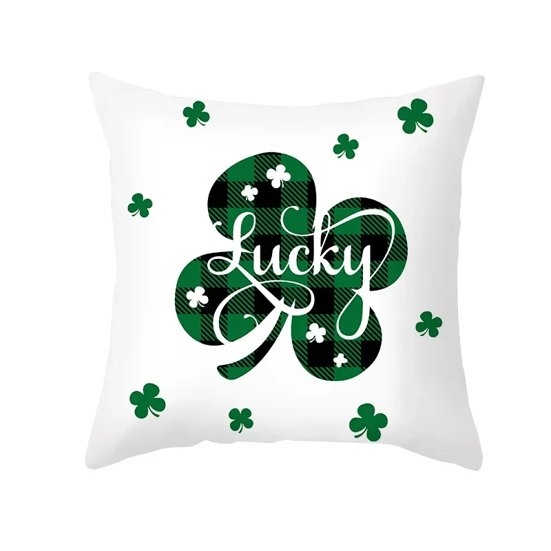 Ireland National Day Decor Green Hat Pillowcase St. Patrick's Day Decorative Cushion Cover Lattice Letter Sofa Throw Pillowcase