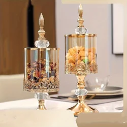 1pc Elegant Vintage European Candy Jar with Lid Transparent Metal Storage Container Living Room Storage Decoration Ornaments