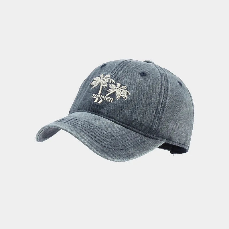 Coconut Tree Embroidered Washed Cotton Baseball Cap Adjustable Men Women Retro Snapback Hats Outdoor Sunscreen Baseball Hat