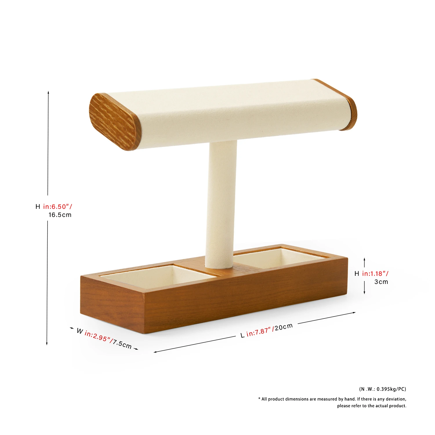 Espositore per orologi in legno massello a forma di T Oirlv con supporto per orologio da polso in microfibra per organizzatore di gioielli